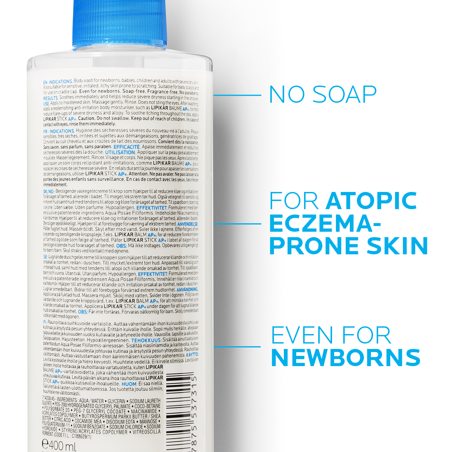 La Roche-Posay Lipikar Syndet AP+ Body Wash for Eczema Prone Skin 400ml - Image 2
